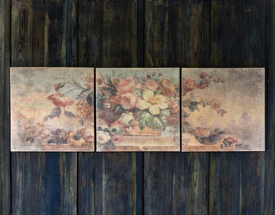 Vintage Floral Triptych Print On Canvas - Set of 3