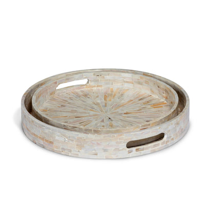 Capraia Coast Round Decorative Trays, Mother of Pearl, Set of 2