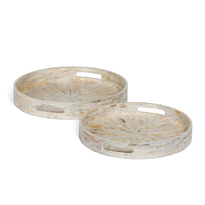 Capraia Coast Round Decorative Trays, Mother of Pearl, Set of 2