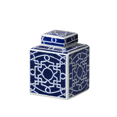 Imperial Ceramic Geometric Square Jar, Indigo, Small