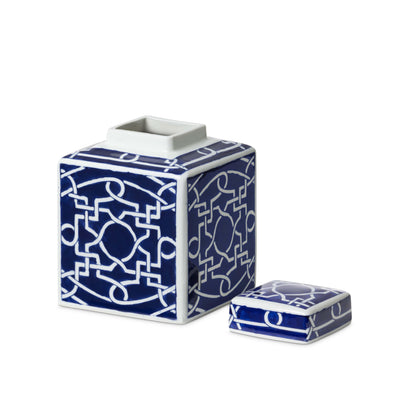 Imperial Ceramic Geometric Square Jar, Indigo, Small