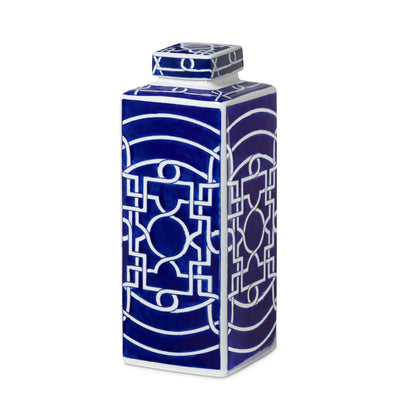 Imperial Ceramic Geometric Square Jar, Indigo, Large