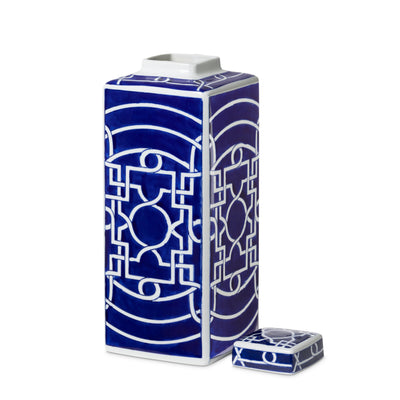 Imperial Ceramic Geometric Square Jar, Indigo, Large
