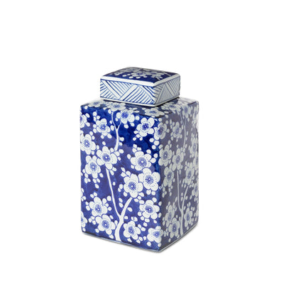 Imperial Ceramic Floral Square Jar, Indigo, Small