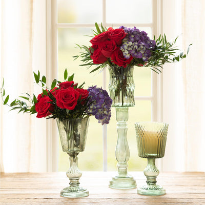 Maybelle Green Glass Pedestal Candle Holder