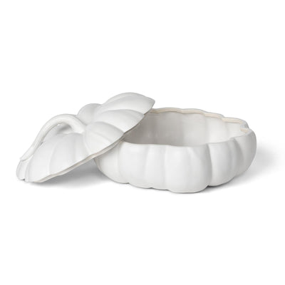 Matte White Lidded Ceramic Pumpkin Bowl Large
