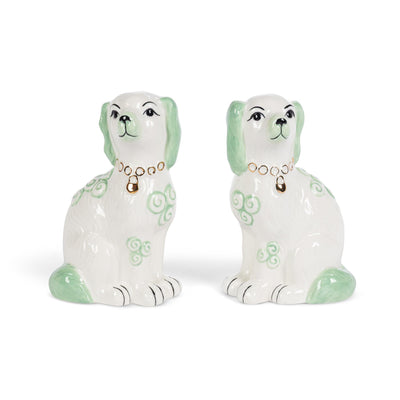 Porcelain Staffordshire Dogs Figurines, Smoke Green, Set of 2
