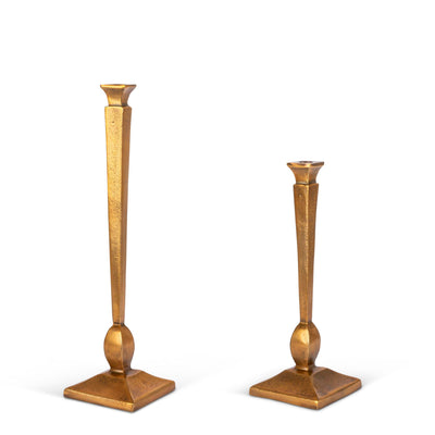 Cast Aluminum Geometric Candlesticks, Set of 2