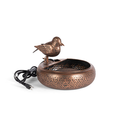 Folk Art Little Bird Fountain, Antiqued Copper