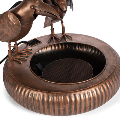 Folk Art Crows Fountain, Antiqued Copper