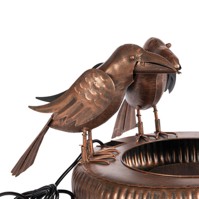 Folk Art Crows Fountain, Antiqued Copper