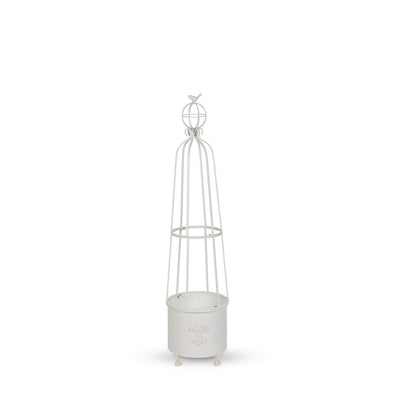Fleur-de-Lis Planter Obelisk, Small, Antiqued White