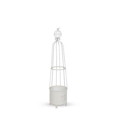 Fleur-de-Lis Planter Obelisk, Small, Antiqued White