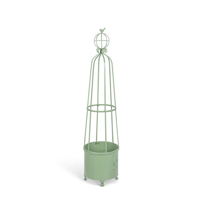 Fleur-de-Lis Planter Obelisk, Small, Soft Garden Green