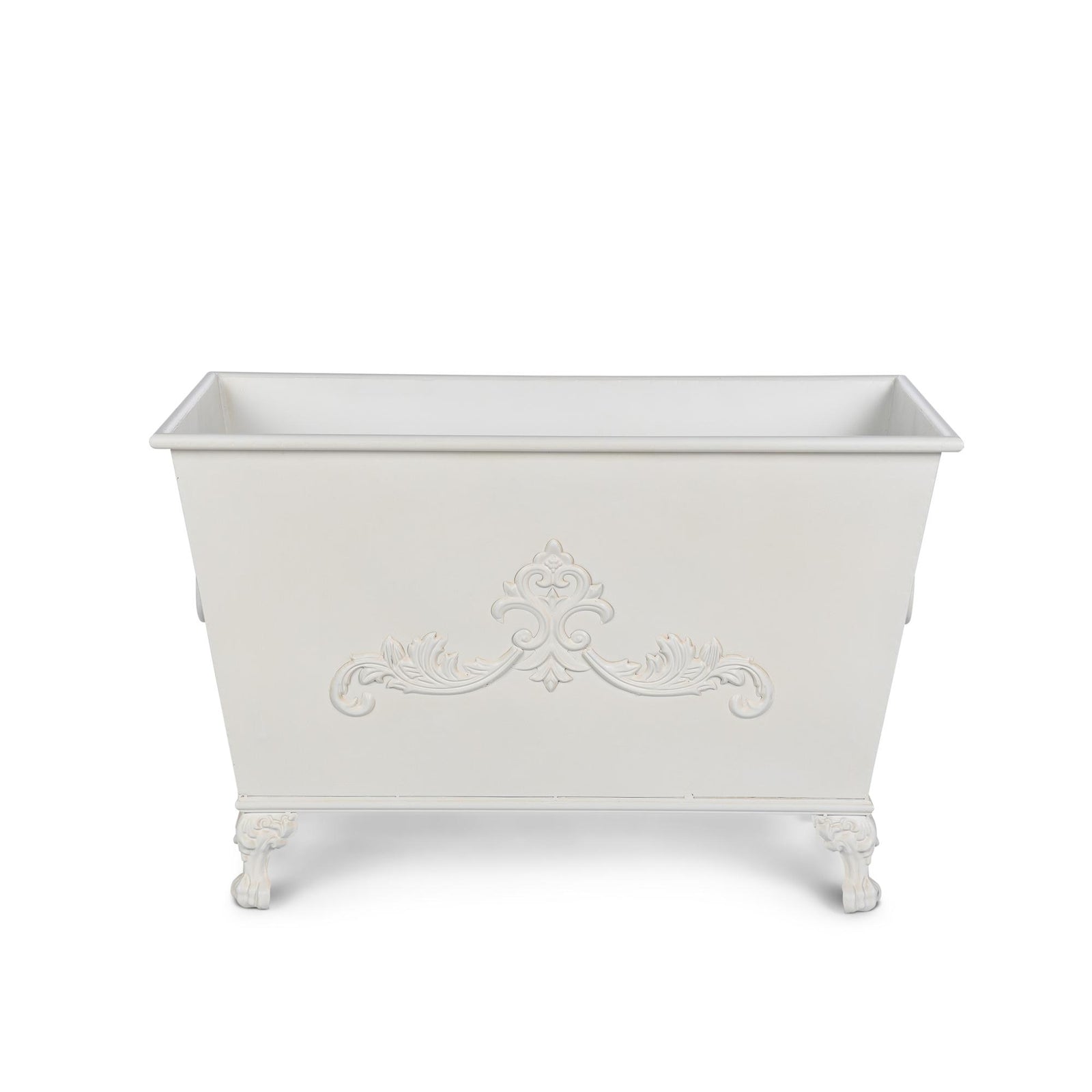 Grand Scroll Rectangular Planter, Antiqued White