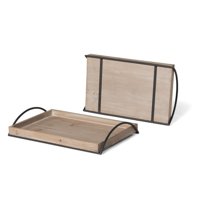 Wood Trays with Iron Handle, Set of 2