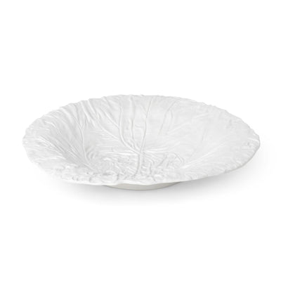 White Cabbage Leaf Ceramic Serving Platter, 20" Dia.