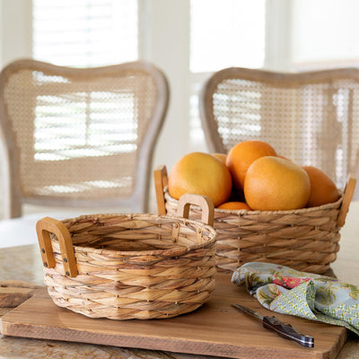 Woven Water Hyacinth Round Serving Basket