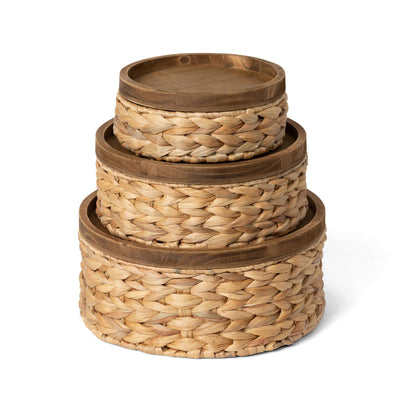 Woven Water Hyacinth Round Storage Basket, Set of 3