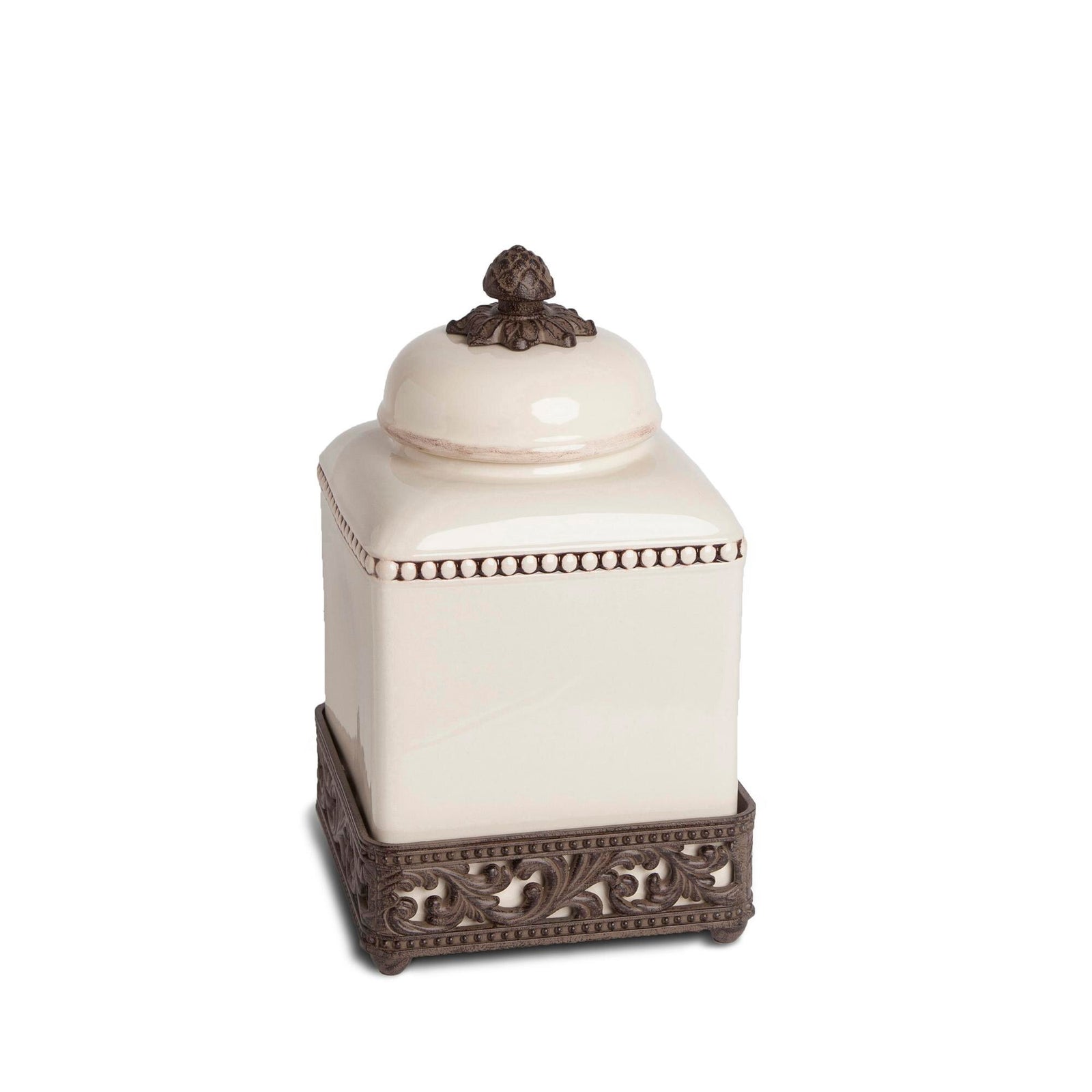 Acanthus Stoneware Square Canister, 12"