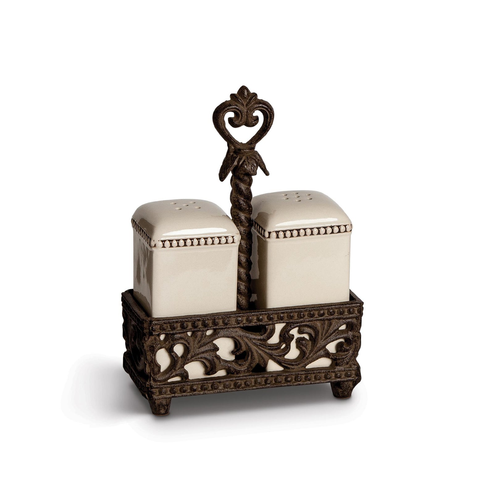Acanthus Stoneware Salt and Pepper Shakers in Holder