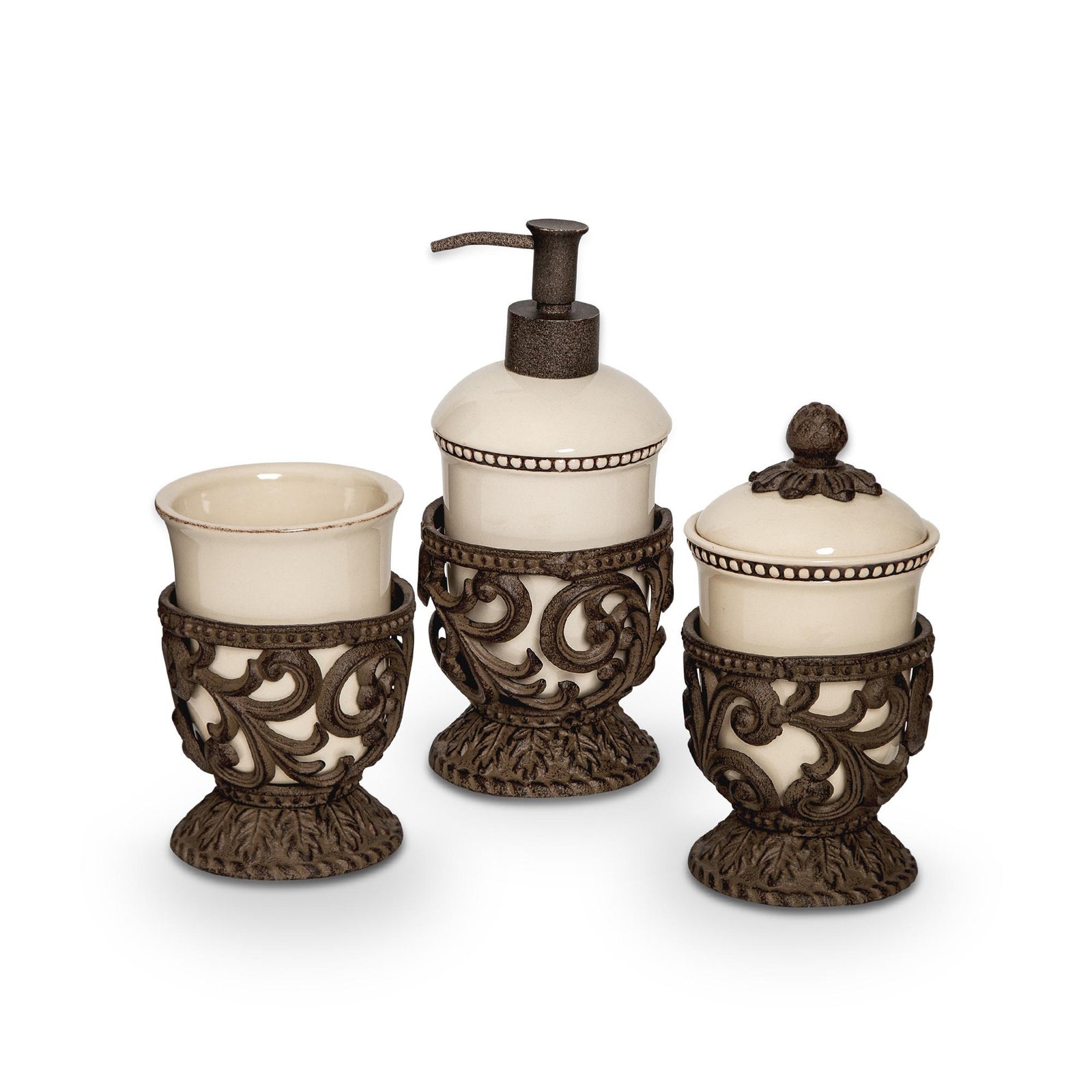 Acanthus Stoneware Vanity Set, Set of 3