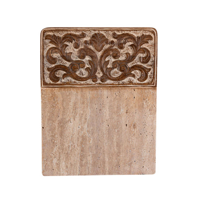 Acanthus Carved Wood and Marble Cutting Board, Natural, Large