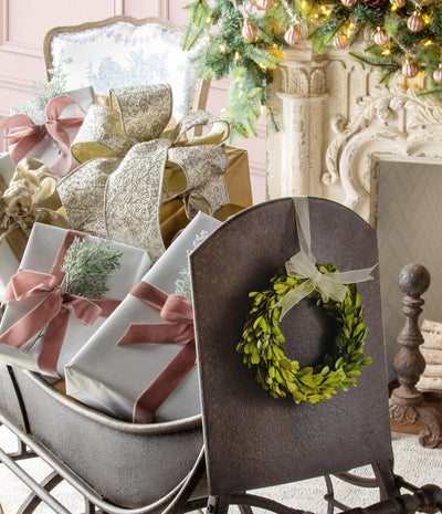 Preserved Boxwood Wreaths with Ivory Ribbon, Set of 3