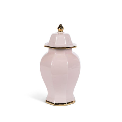 Pink Hexagon Ceramic Jar with Gold Trim, Small