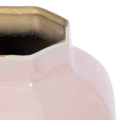 Pink Hexagon Ceramic Jar with Gold Trim, Small