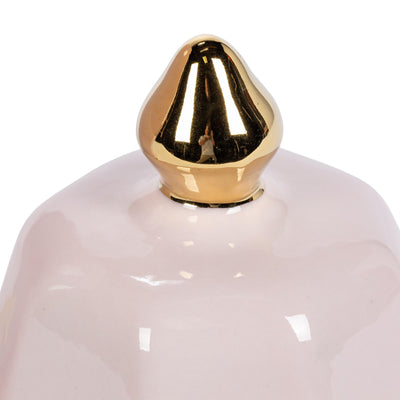 Pink Hexagon Ceramic Jar with Gold Trim, Large