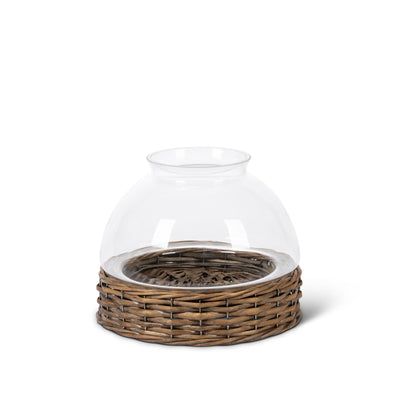 Glass Dome with Rattan Base, 9.5"