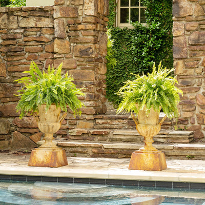 Fluted Metal Urn with Pedestal, 33"