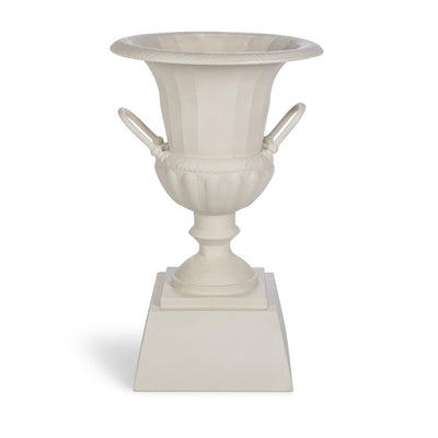 Fluted Metal Urn with Pedestal, Soft White, 33"H