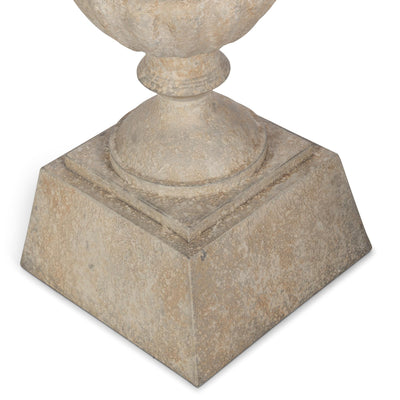 Fluted Metal Urn with Pedestal, Weathered Stone, 33"H