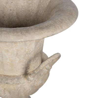 Fluted Metal Urn with Pedestal, Weathered Stone, 33"H