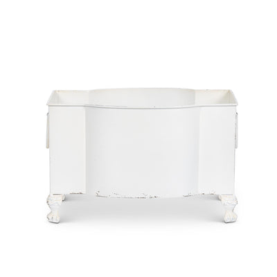 Handsome Footed Metal Planter, Antiqued White, Set of 2