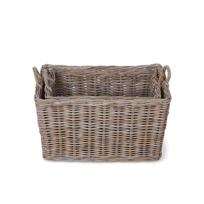 Rattan Woven Storage Basket with Casters, Set of 2