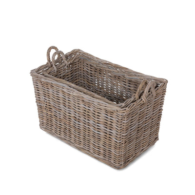 Rattan Woven Storage Basket with Casters, Set of 2