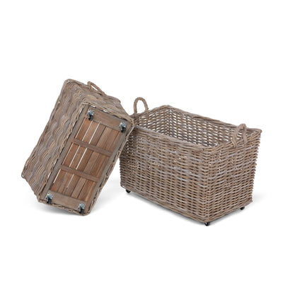 Rattan Woven Storage Basket with Casters, Set of 2