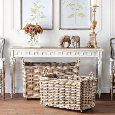Rattan Woven Storage Basket with Casters, Set of 2
