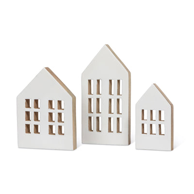 Wood Enamel Tabletop Cottages, Set of 3