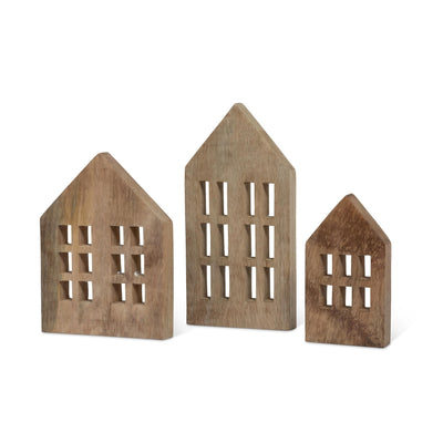 Wood Enamel Tabletop Cottages, Set of 3
