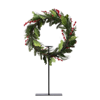 Pine and Holly Wreath on Candle Stand, Tall