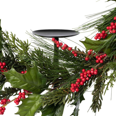Pine and Holly Wreath on Candle Stand, Tall