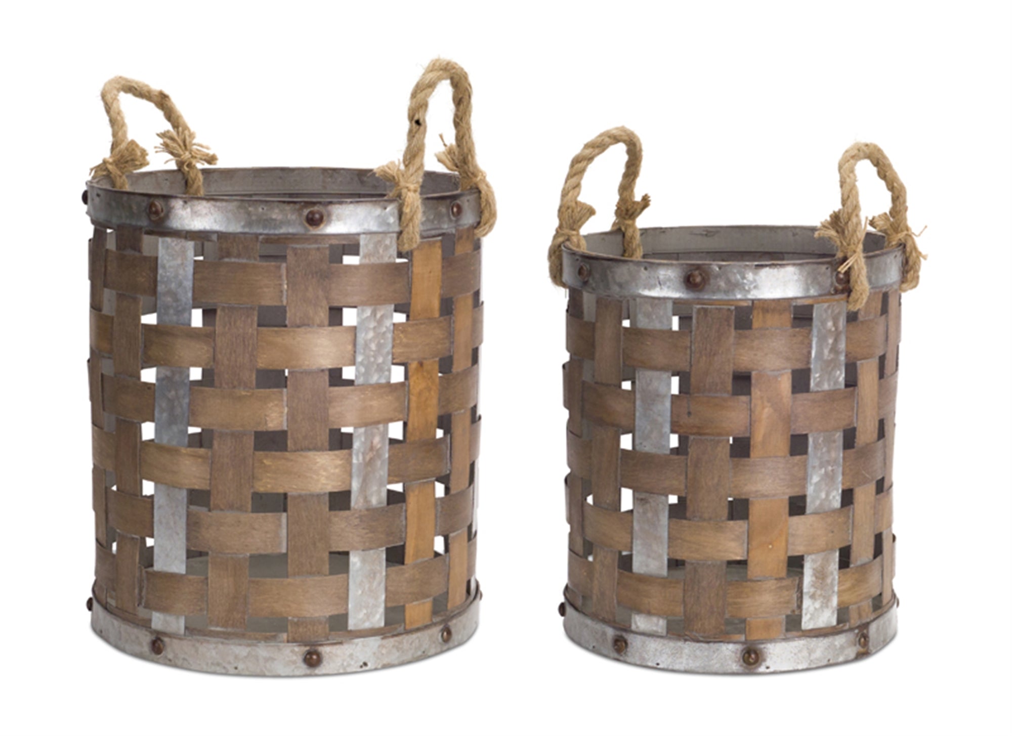 Industrial Set of Metal and Wood Pails
