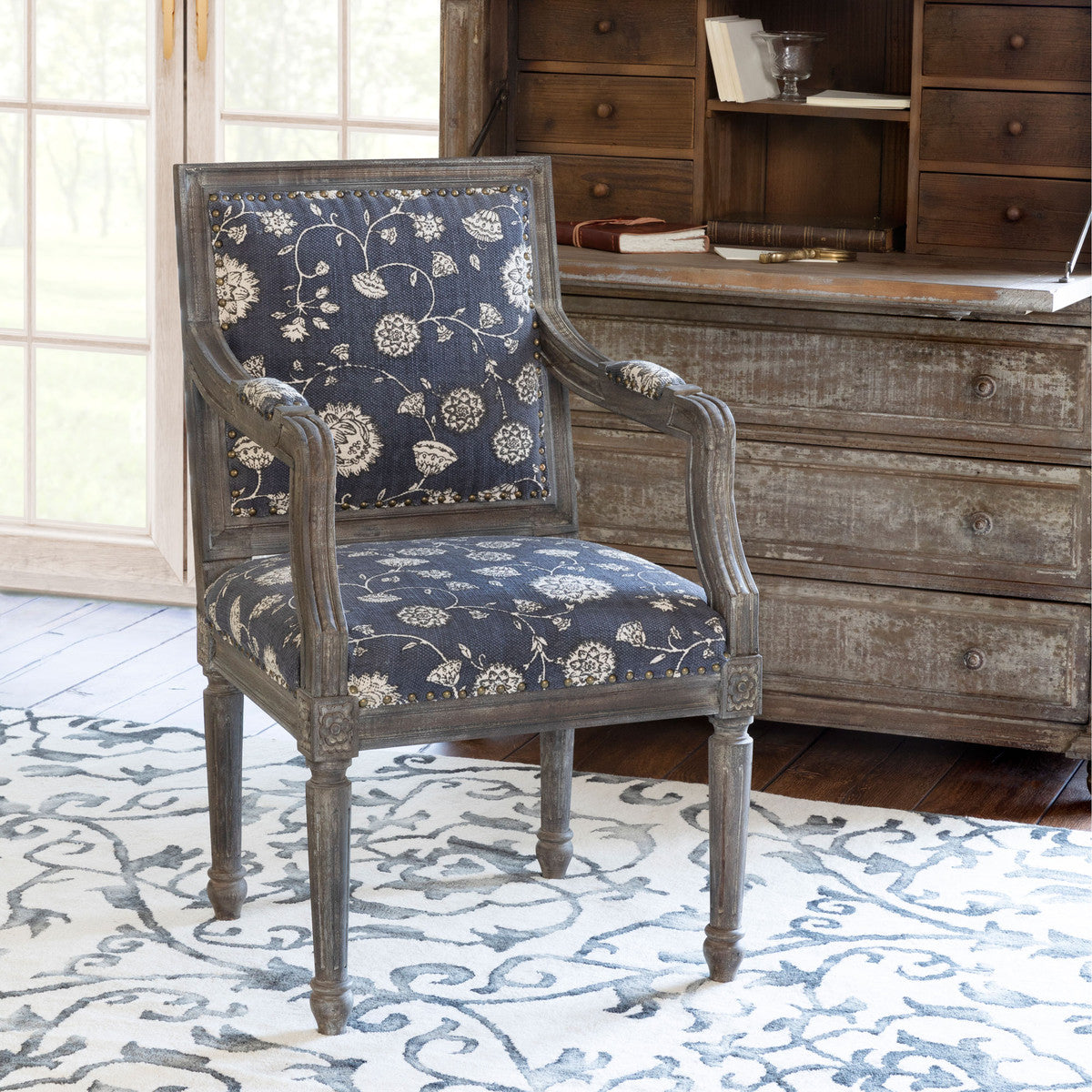 Floral Tapestry Upholstered Arm Chair