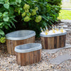 Set of 3 Galvanized Wooden Oval Tubs