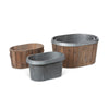 Set of 3 Galvanized Wooden Oval Tubs