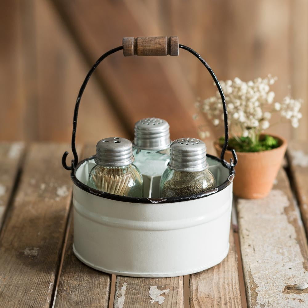 Lovely Vintage White Salt, Pepper and Toothpick Caddy